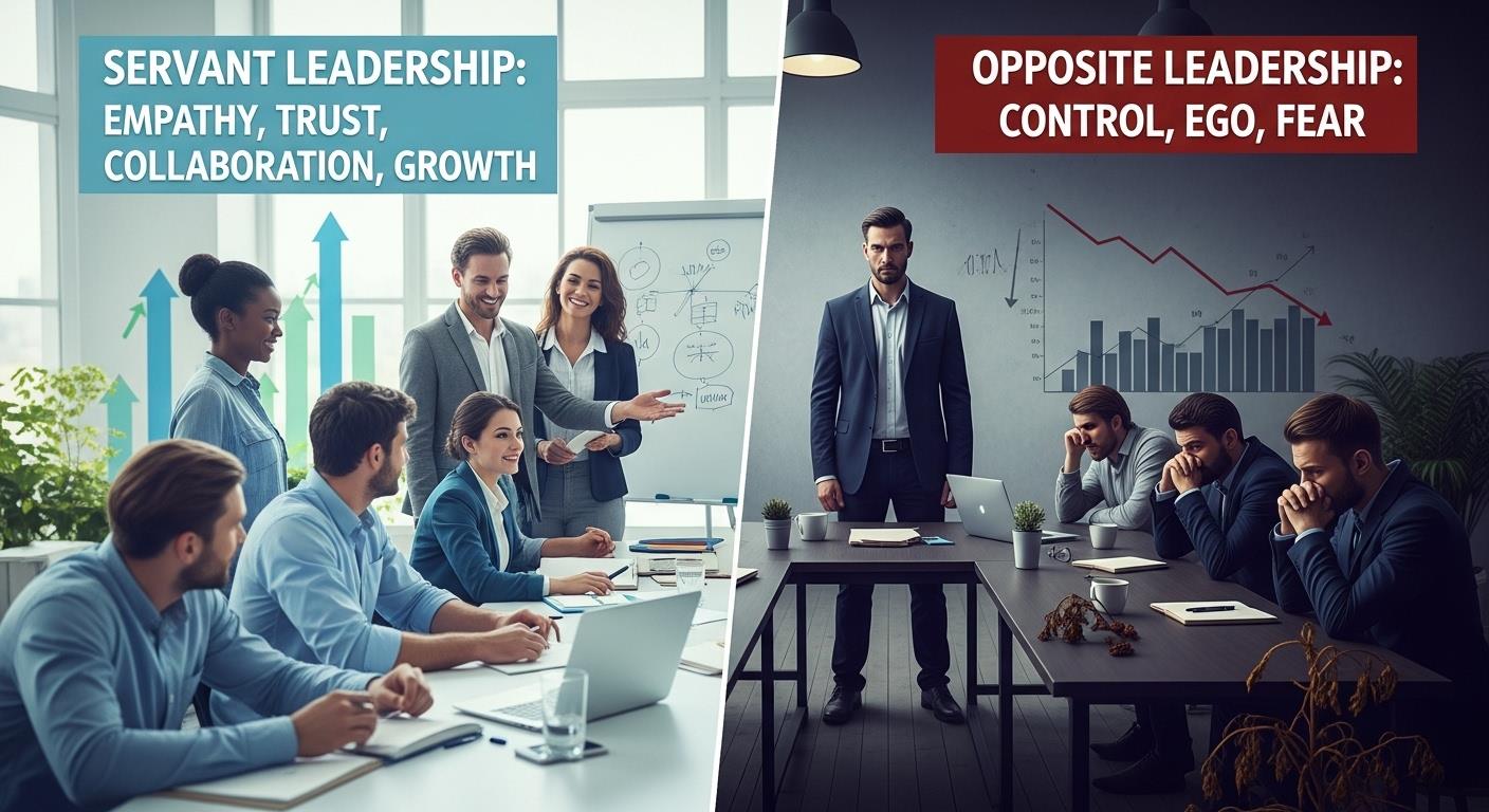 Servant vs opposite leadership comparison.